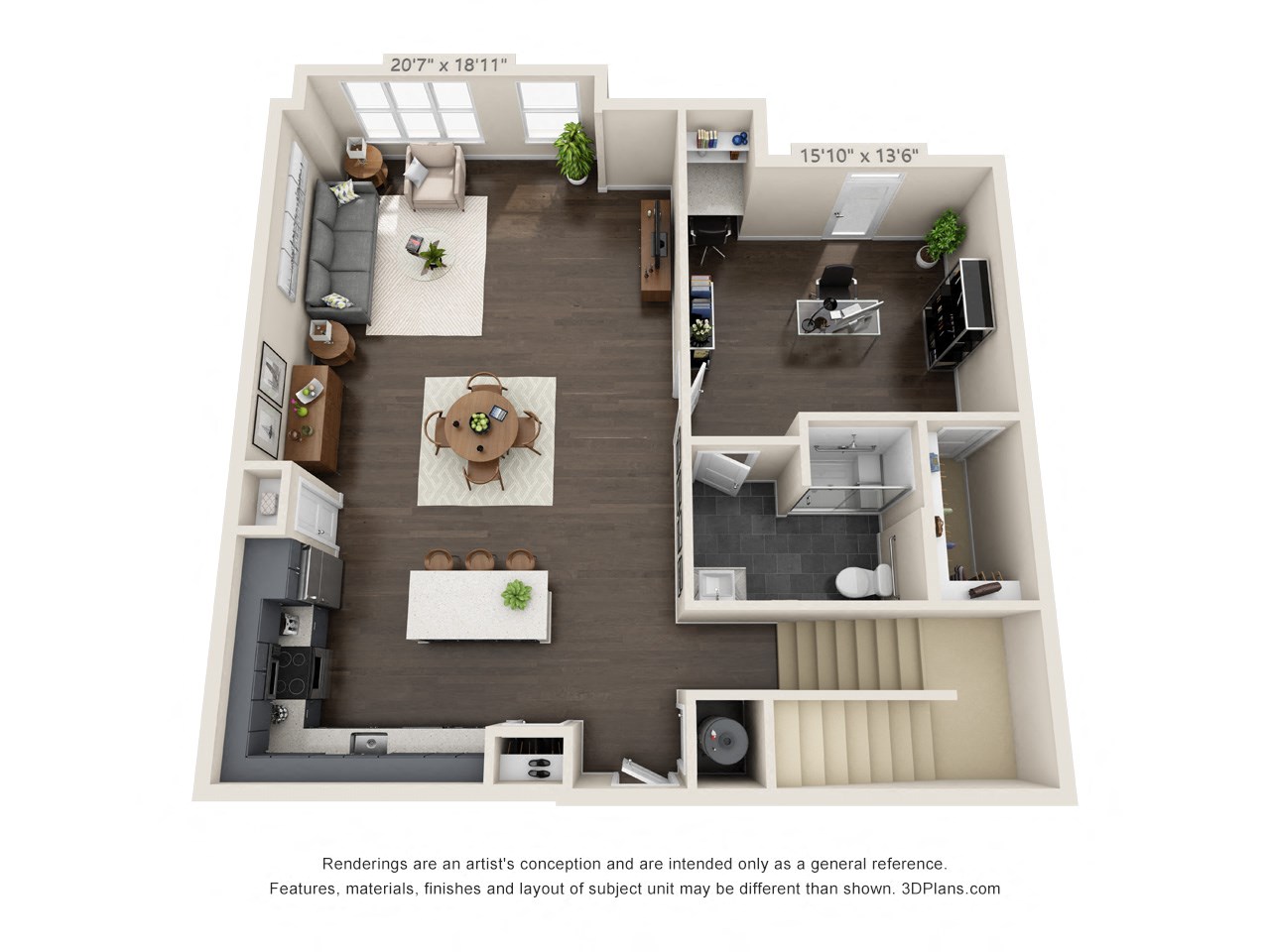 Floor plan for 2 beds, 3 baths, 2141 sqft